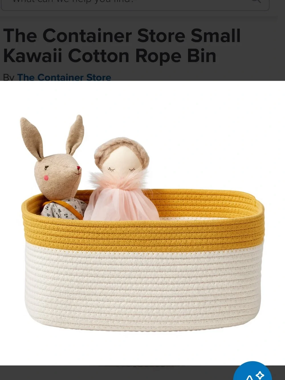 The Container Store Small Kawaii Cotton Rope Bin with Handles Yellow Cream